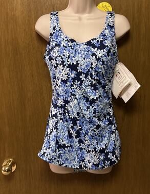 New VTG 90s IT FIGURES Size 16 Swim Suit Skirted Front FLoral BLue PRETTY G26